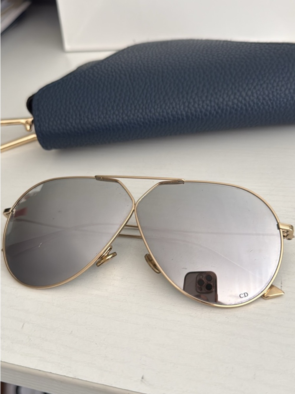 Dior Gold Aviator Sunglasses with Gray Mirrored Lenses